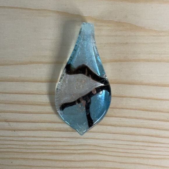 Art Glass Blue & Black Tear Drop Pendant - Picture 1 of 3